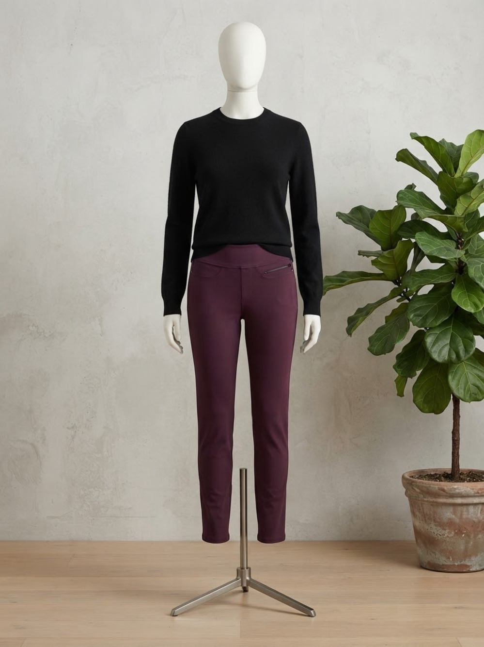 DKNY Cropped Ponte Pants in Deep Plum